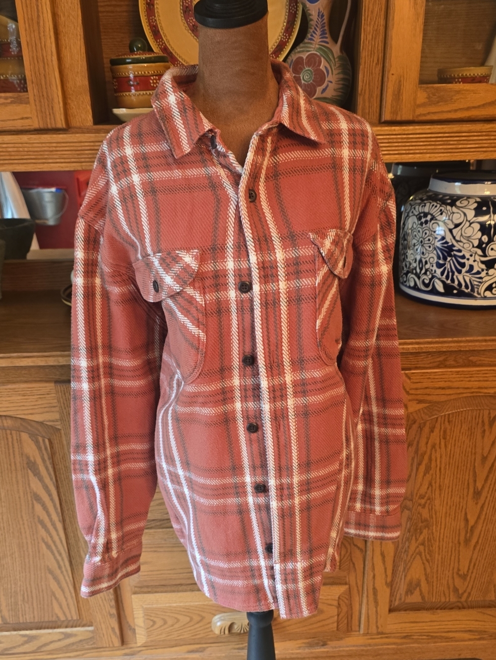 Duluth Trading Co Rust Plaid Long-Sleeve Button Shirt